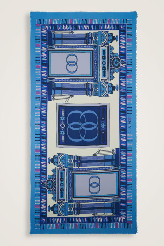 Palace Gate Blue Wool Silk Shawl - 1