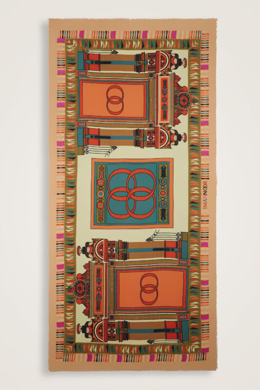 Palace Gate Orange Wool Silk Shawl - 1