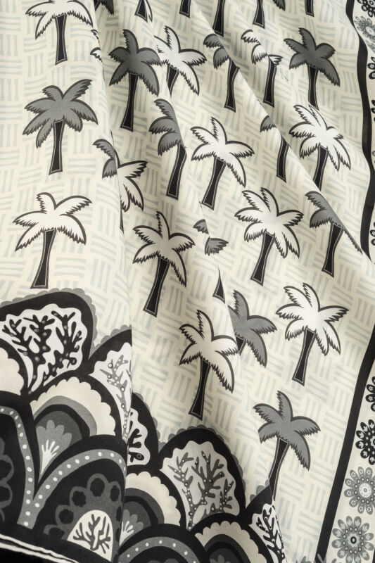 Palm Island Black-Cream Cotton Silk Shawl - 2