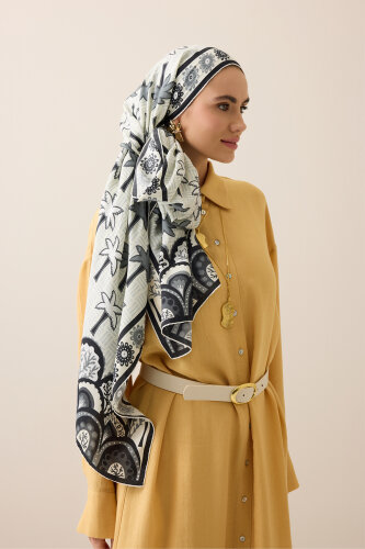 Palm Island Black-Cream Cotton Silk Shawl 