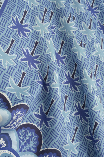 Palm Island Blue Cotton Silk Shawl - 4