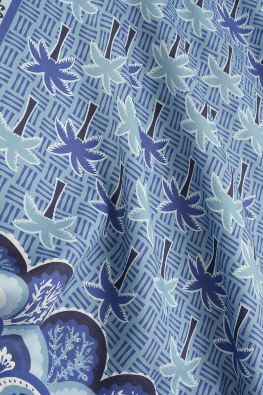 Palm Island Blue Cotton Silk Shawl - 4