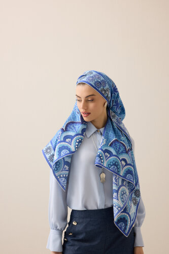 Palm Island Blue Cotton Silk Shawl - 3