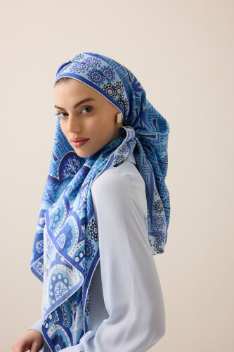 Palm Island Blue Cotton Silk Shawl 