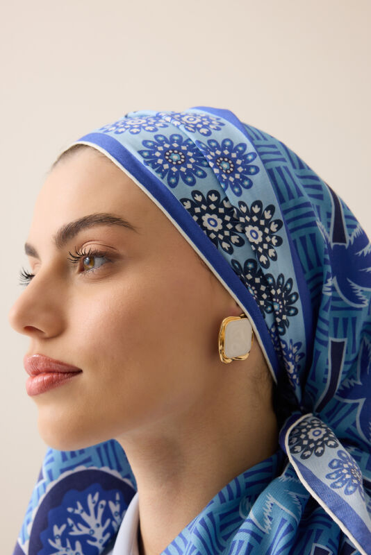 Palm Island Blue Cotton Silk Shawl - 5