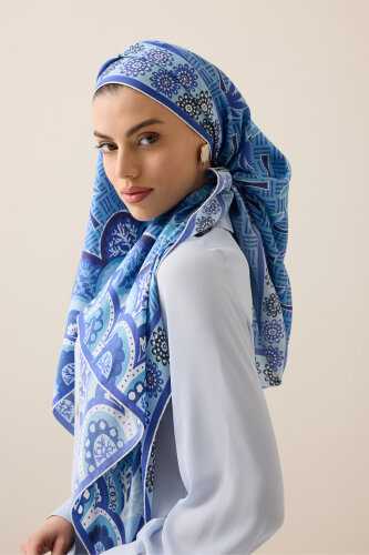 Palm Island Blue Cotton Silk Shawl - Imannoor