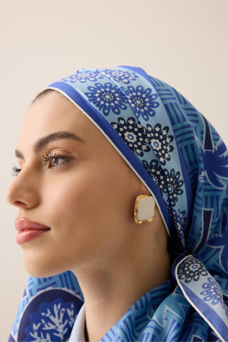 Palm Island Blue Cotton Silk Shawl - Imannoor (3)