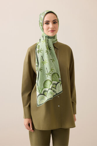 Palm Island Green Cotton Silk Shawl - 5