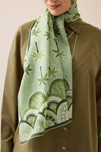 Palm Island Green Cotton Silk Shawl - Imannoor (3)