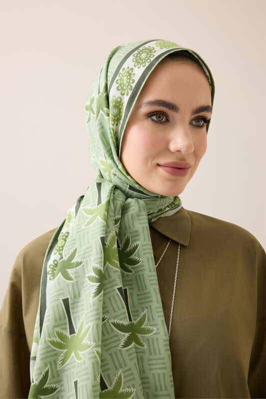 Palm Island Green Cotton Silk Shawl - 1