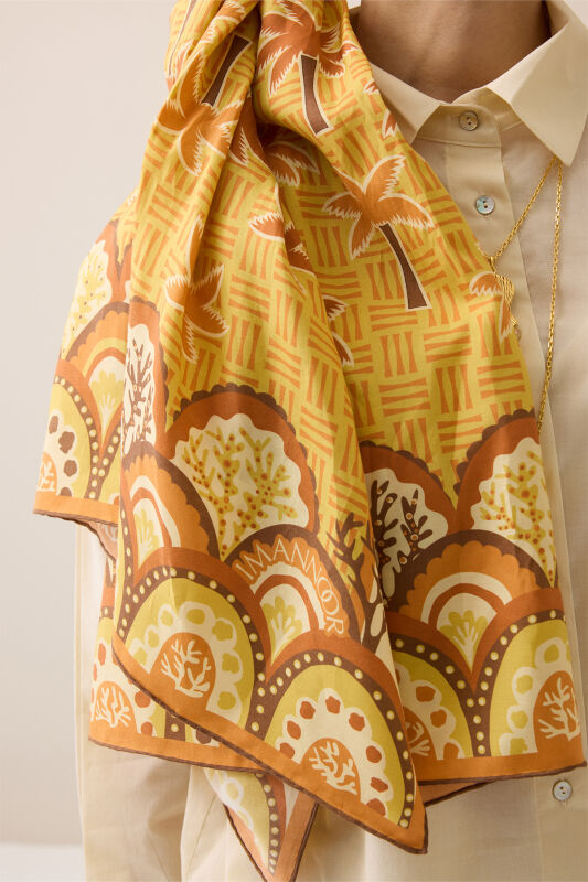 Palm Island Saffron Cotton Silk Shawl - 5