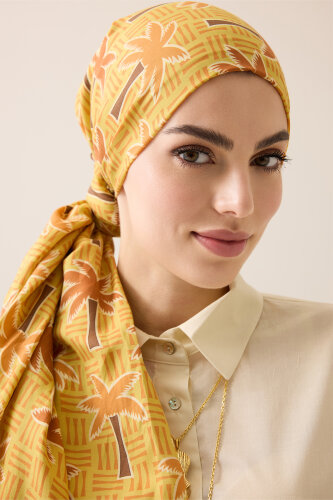 Palm Island Saffron Cotton Silk Shawl - Imannoor (3)