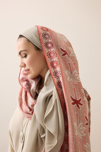 Palm Island Salmon Cotton Silk Shawl - 3