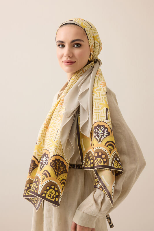 Palm Island Yellow Cotton Silk Shawl - 3
