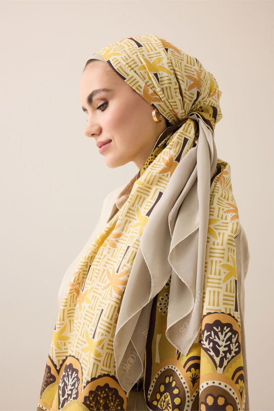 Palm Island Yellow Cotton Silk Shawl - 1