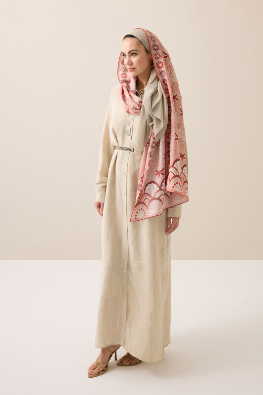 Palmiye Adası Somon Pamuk İpek Şal 70x210 - 5