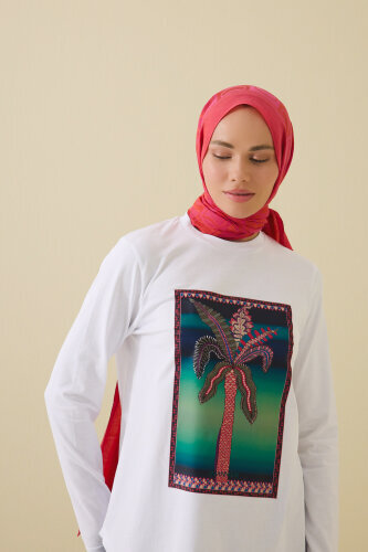 Palmiye Long Sleeve White T-Shirt - 3