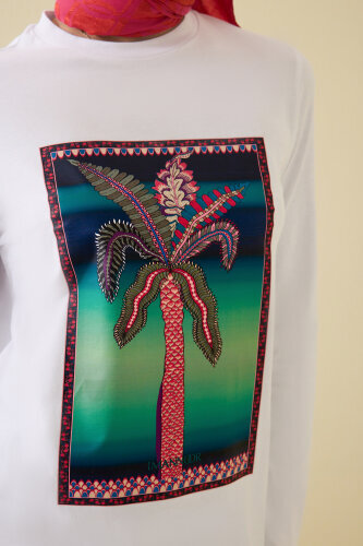 Palmiye Long Sleeve White T-Shirt - 5