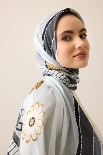 Papatya Noor Gri Pamuk Floş Şal 70x210 - 5