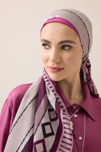 Papatya Noor Mürdüm Pamuk Floş Şal 70x210 - 5