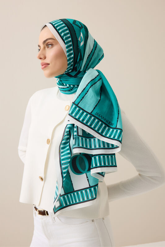 Papatya Noor Yeşil Pamuk Floş Şal 70x210 - 1