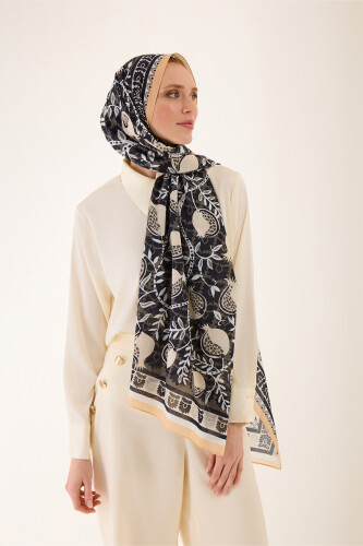 Paradise Pomegranate Black Cotton Shawl 