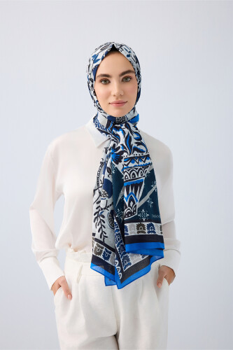 Paradise Pomegranate Navy Blue Cotton Shawl - 5