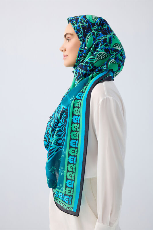 Paradise Pomegranate Saxe Blue Cotton Shawl - 7