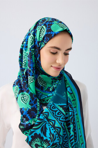 Paradise Pomegranate Saxe Blue Cotton Shawl 