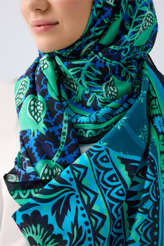 Paradise Pomegranate Saxe Blue Cotton Shawl - 3