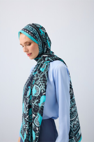 Paradise Pomegranate Turquoise Cotton Shawl - 5