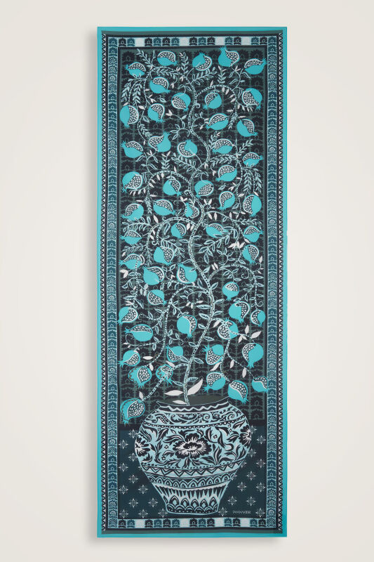 Paradise Pomegranate Turquoise Cotton Shawl - 2