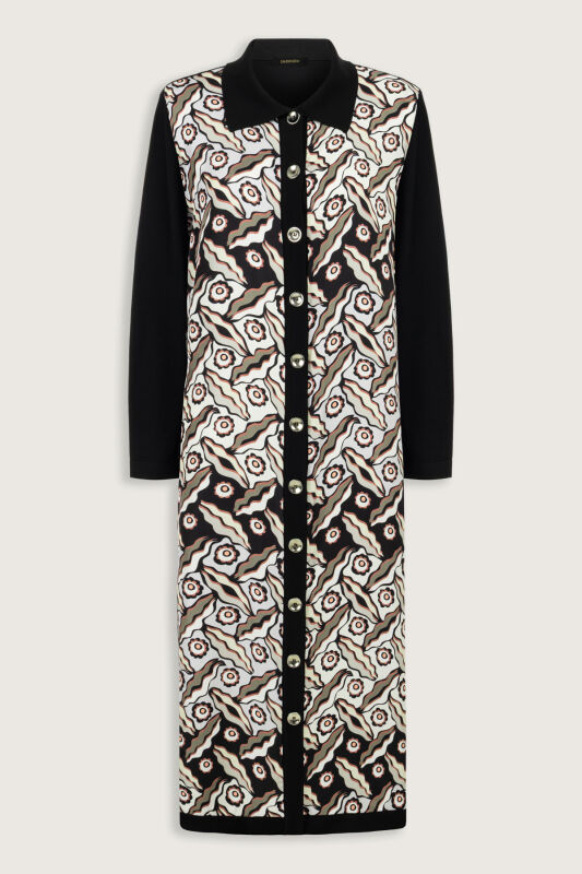 Peleng Black-Beige Polo Collar Shirt Dress - 2