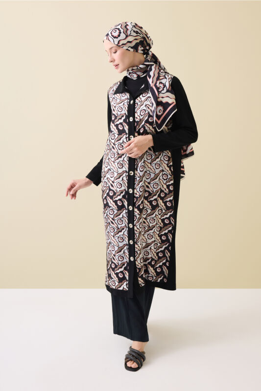 Peleng Black-Beige Polo Collar Shirt Dress - 4