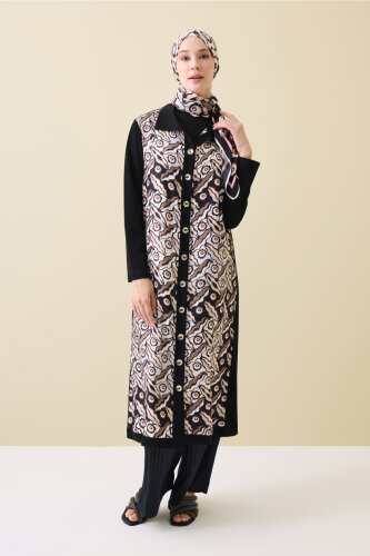 Peleng Black-Beige Polo Collar Shirt Dress 