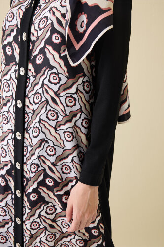 Peleng Black-Beige Polo Collar Shirt Dress - 3