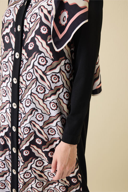 Peleng Black-Beige Polo Collar Shirt Dress - 3