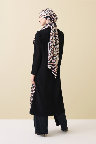 Peleng Black-Beige Polo Collar Shirt Dress - 5