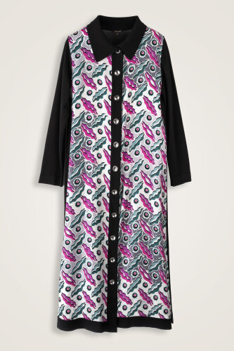 Peleng Black-Pink Silk Knit Shirt Dress - 2
