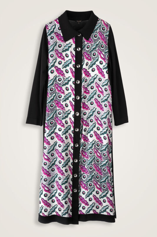 Peleng Black-Pink Silk Knit Shirt Dress - 2