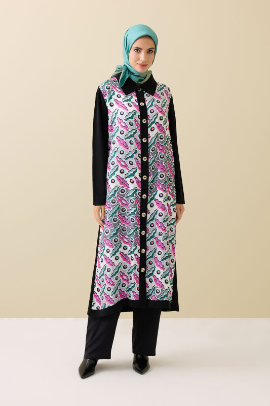 Peleng Black-Pink Silk Knit Shirt Dress - 3