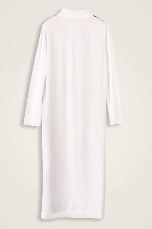 Peleng White-Navy Silk Knit Shirt Dress - 4