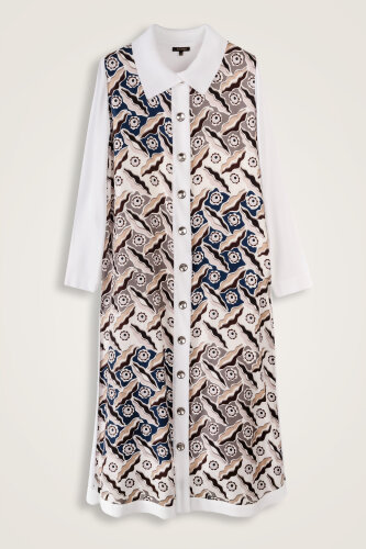 Peleng White-Navy Silk Knit Shirt Dress - 2