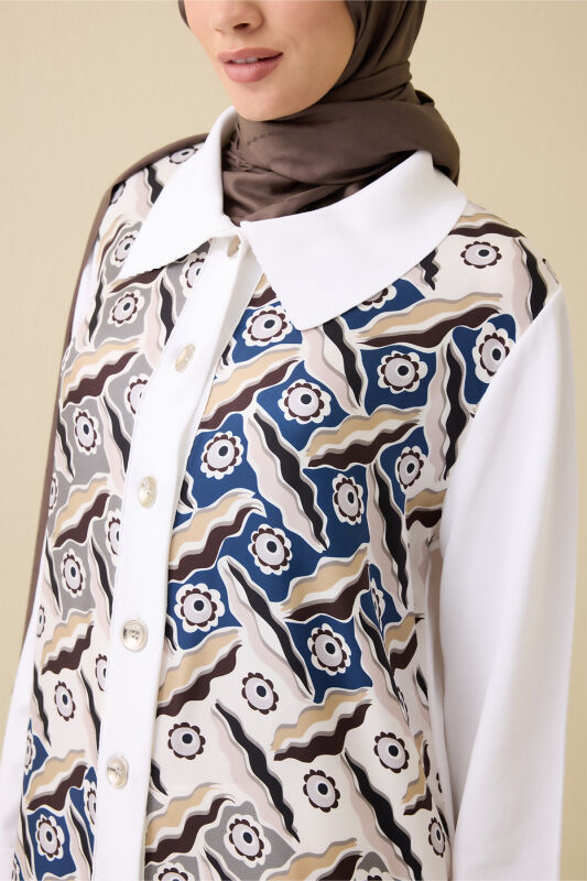 Peleng White-Navy Silk Knit Shirt Dress - 6