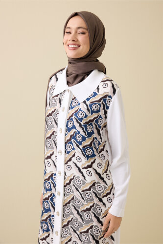 Peleng White-Navy Silk Knit Shirt Dress - 3