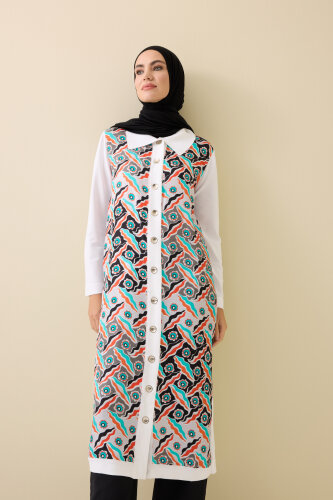 Peleng White-Orange Silk Knit Shirt Dress 