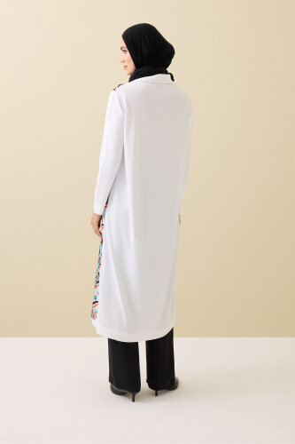 Peleng White-Orange Silk Knit Shirt Dress - 5