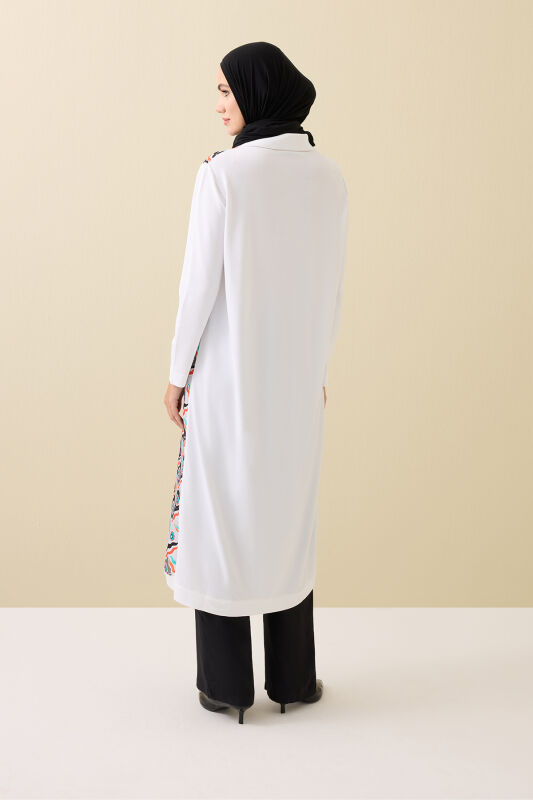 Peleng White-Orange Silk Knit Shirt Dress - 5