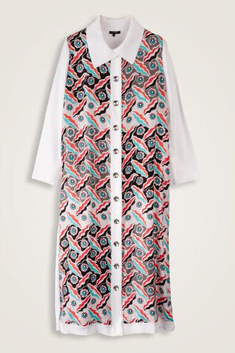 Pelenk Beyaz-Turuncu İpek Triko Gömlek Elbise - Imannoor (2)