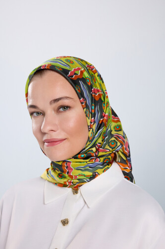 Pelenk Orange-Green Double-Sided Twill Silk Scarf 